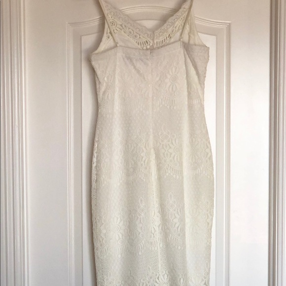 White Lace Form Fitting Midi Dress for Sale - Picture 3 of 4